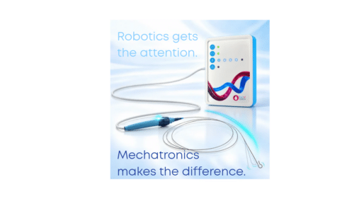BCV Systems active mechatronic guidewire illustrating physician-controlled distal tip deflection for endovascular navigation.